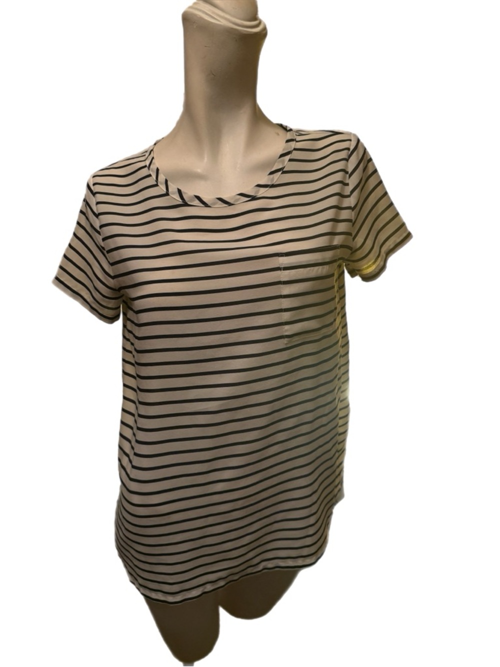 Old Navy White & Black Striped Pocket Tee